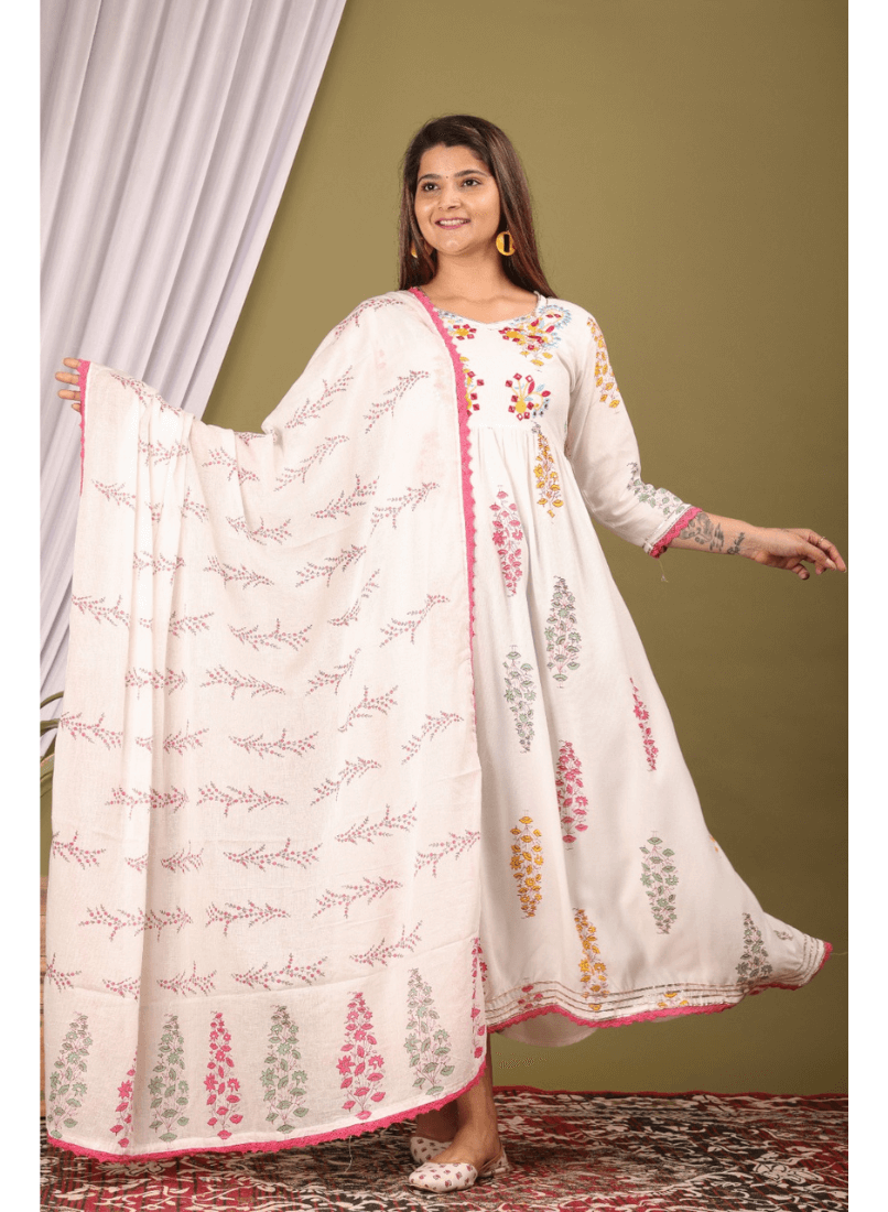 Beautiful Anarkali Kurti with Pant and Dupatta Set – Blusshy