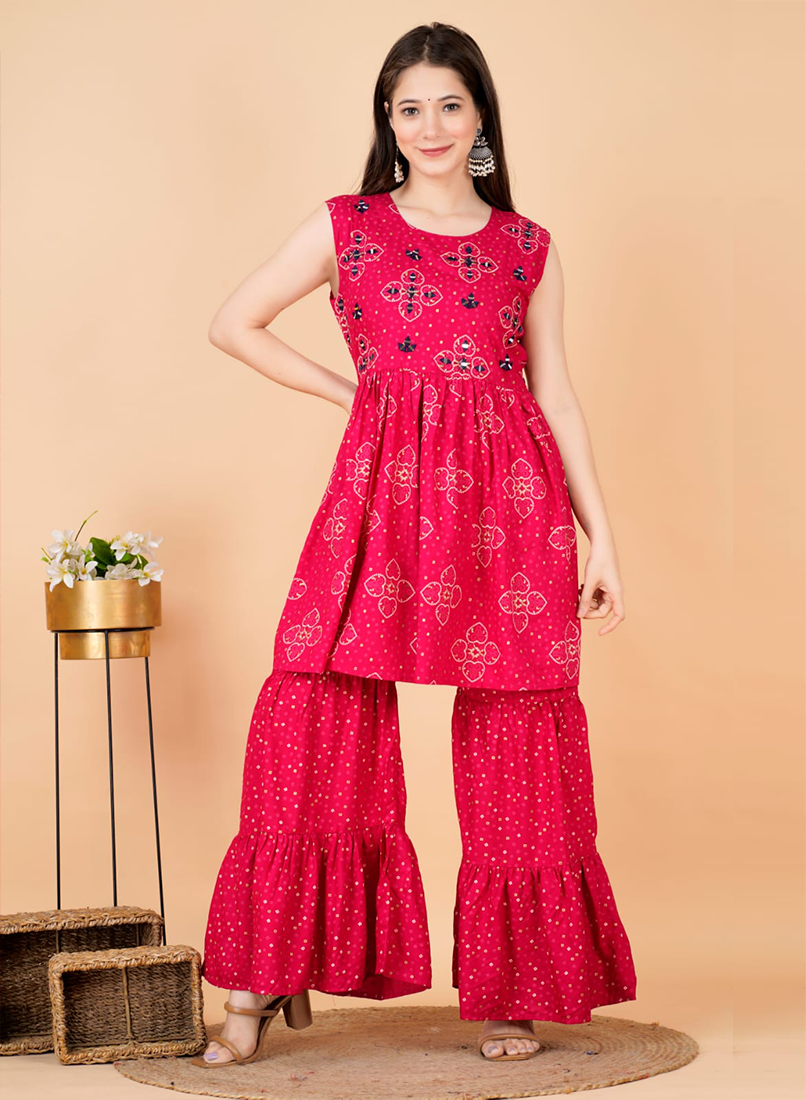 A - Line Pink Ladies Kurti Palazzo Set, Size: XL at Rs 290/piece in Unnao |  ID: 26018501591